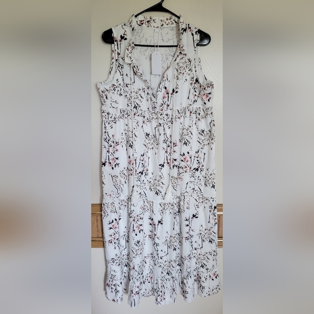 NWT Made with Love Women's White Eyelet Sleeveless Floral Maxi Dress Size Large